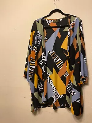 Bob Mackie Sz 2x Geo Print Kimono Multi Color Bust 24 L 31 • £46.29