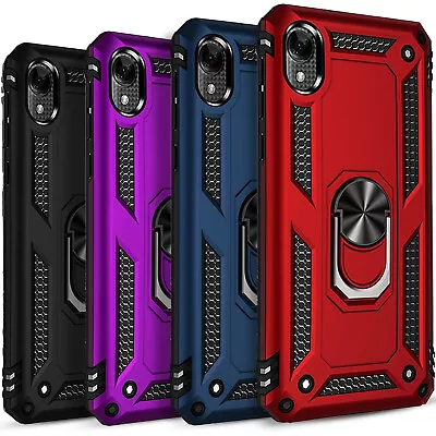 For Motorola Moto E6 Case Metal Ring Kickstand Cover + Tempered Glass Protector • $4.99