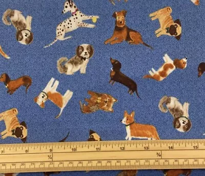 Fat Quarte Uptown Dogs Allover On Blue Pug Corgi Dalmatian 100% Cotton Fabric • £3.96