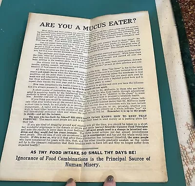 Vintage Quack Medical Pamphlet Are You A Mucus Eater? Chicago McFerrin • $35
