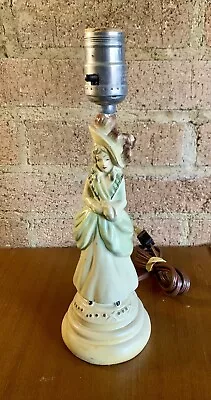 Vintage Southern Belle Style Chalkware  Women With Hat Figural Lamp • $30
