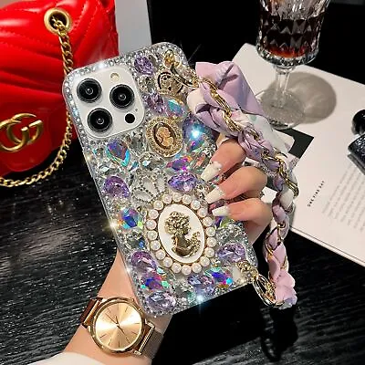 For IPhone 15 Pro Max 14 13 12 11 X Bling Glitter Crown 3D Diamond Bracelet Case • $21.99