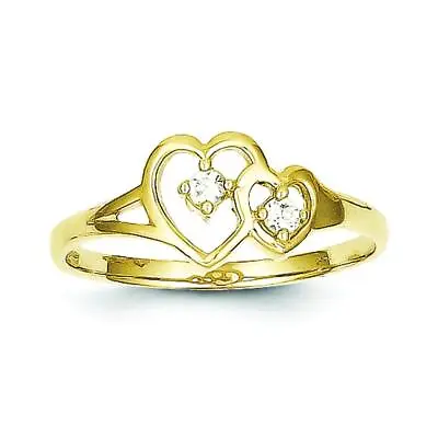 10K Gold Yellow Gold Double Heart CZ Ring Jewelry Size 6 • $89.99