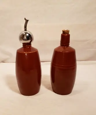Set Of 2 Vintage Stoneware Liquor Decanters Numbered 1 & 4 Brown Glazed • $30.12