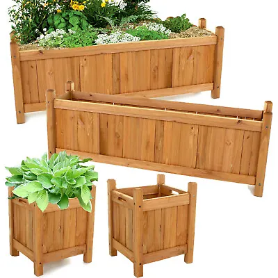 £36.79 • Buy Set Of 2 Wooden Garden Planters Flower Plant Pot Window Box Raised Bed Basket