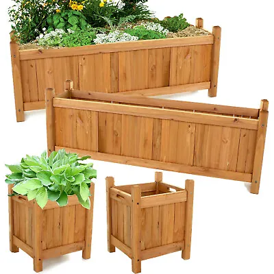 Set Of 2 Wooden Garden Planters Flower Plant Pot Window Box Raised Bed Basket • £34.09