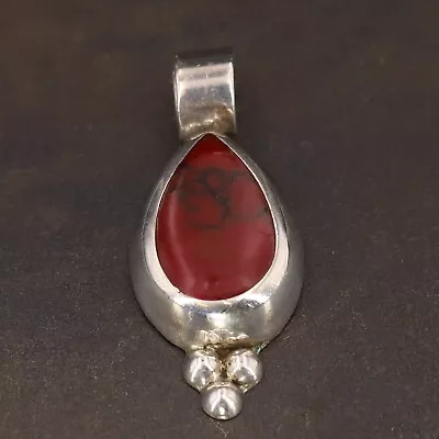 VTG Sterling Silver - MEXICO TAXCO Red Howlite Teardrop Necklace Pendant - 12.5g • $21.38