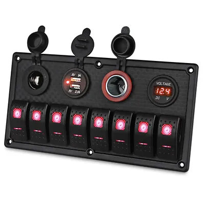 RV Car Marine Boat 8 Gang Waterproof Circuit Breaker LED Rocker Switch Panel Red • $56.96