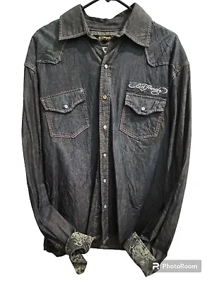 Ed Hardy Long Sleeve Denim Shirt By Christian Audigier Xl  • $44.95