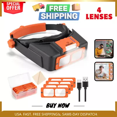 Headband Magnifier With Light Rechargeable Magnifying Glasses For Close Work 1 • $41.71
