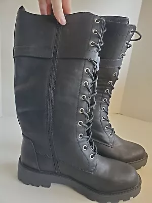 New Kensie Black Lace Up Military Style Moto Boots US Size 8.5 NIB • $19.80