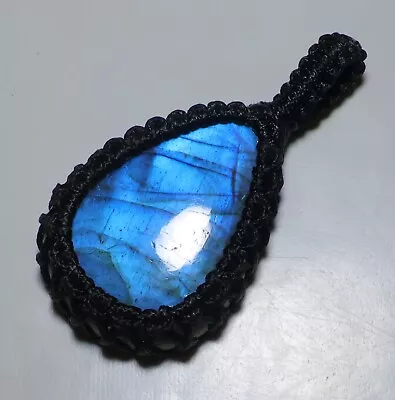 58 Ct Macrame Pear Pendant 100% Natural Multi Fire Labradorite Gemstone Aa-172 • $6.99