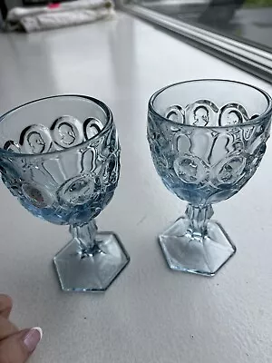 VTG Fostoria Moonstone Cameo Light Blue Wine/Beverage Glasses W/ Flared Stem • $24