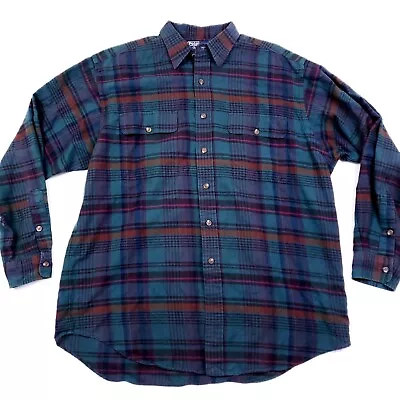 VTG Polo Ralph Lauren Shirt Mens L Blue Long Sleeve Flannel Plaid Cotton/Wool • $22.87