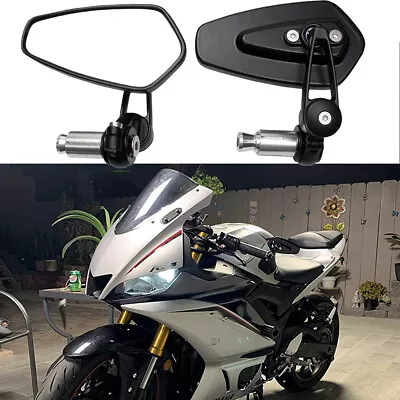 For Yamaha YZF R6 R3 R1 Motorcycle 7/8  Bar End Rear View Side Mirror Black • $27.59