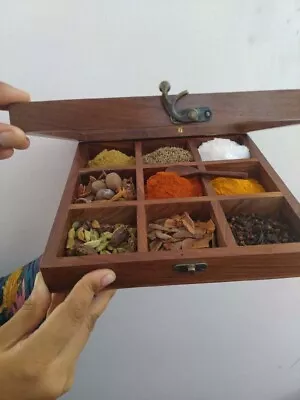 Wooden Spice Box With 9 ANTIQUE SPICE BOX - Made Of Finest Wood Multipurpose Box • $37.11