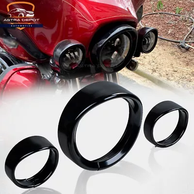 Black 7  Headlight Trim Ring + 4.5  Auxiliary Light Bezel Visor Cover For Harley • $36.98