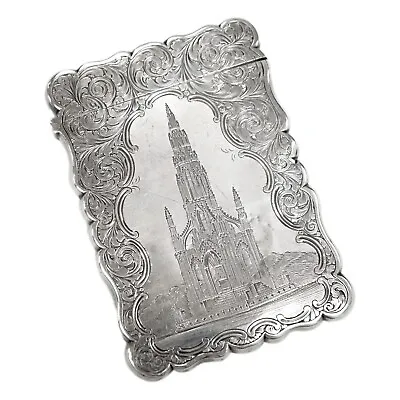 ANTIQUE - Sterling Silver - Nathaniel Mills Card Case - The Scott Memorial 1848 • £700