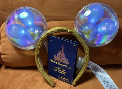 Walt Disney World 50th Anniversary Light Up Blue Balloon Ears W/ Gold Headband • $34.90