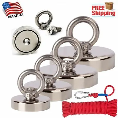 Max 2000LB Fishing Magnet Kit Strong Round Neodymium Pull Force Rope Carabiner • $28.79