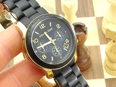 MICHAEL KORS Runway 38mm Ladies Black Silicone Chronograph Wristwatch MK-5191 • $6.21