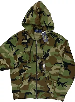 Polo Ralph Lauren Camo Full Zip Knit Hoodie Jacket Military Green Medium • $95.99