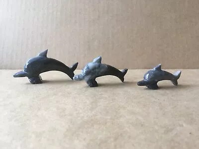 Vintage Carved Stone Marble Dolphins Set Of (3) - 2  2.5  3  Length • $8.99