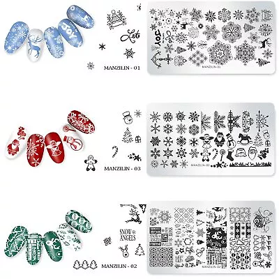 Christmas Nail Art Stamping Geometry Image Plates Stamper Scraper Tool Kit DIY • $9.95