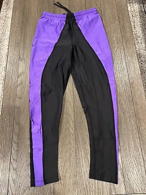 Mens Vintage Black Purple Shiny Spandex Tights Compression Pants M • $42