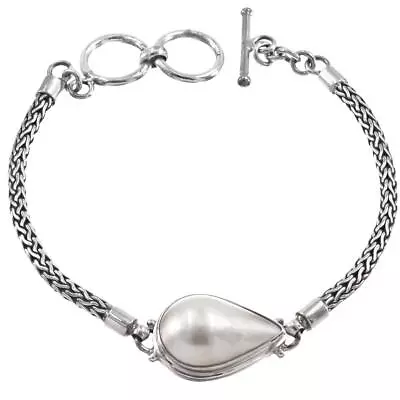 925 Silver White Pacific Ocean Pear Teardrop Mabe Pearl Sterling Chain Bracelet • $49.95