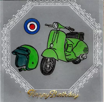 Original Parchment Craft Card Scooter Lambretta Mod Any Occasion Unisex Hobby • £3.45