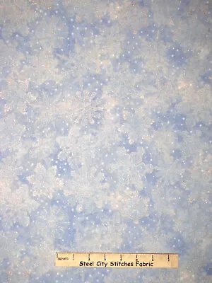 Christmas Snowflake Fabric Blue Silver Cotton RJR Holiday Accents By The Yard • $10.98