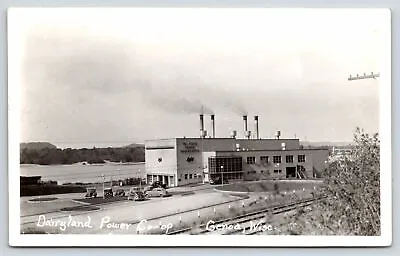 $35 • Buy Genoa Wisconsin~Diaryland Power Plant Co-Op~Railroad Tracks~1930-40 Cars~RPPC