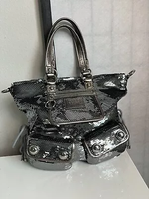 Coach Poppy Limited Edition Sequin Spotlight Silver Tote Shoulder Bag 13821 • $229