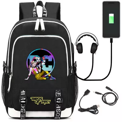 Birds Of Prey Harley Quinn Canvas Backpack School Bag USB Charge Mochila • $63.51