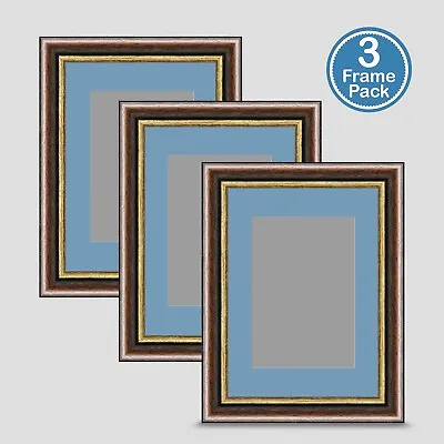 Photo Frame Brown Gold 7x5 Inch Multi Pack X3 Incl Baby Blue Mount 5x3.5 Print • £26