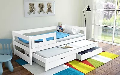 £389 • Buy Kids Toddler Trundle Bed With Drawers TOMA Real Wood & MDF FREE Mattresses 