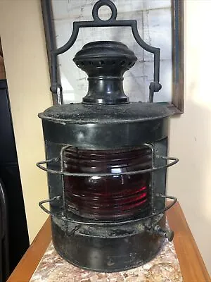 Vintage LARGE SHIPS LIGHT RED CORNER LANTERN Artistic Brass & Bronze 20” Tall • $129