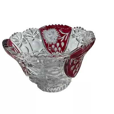 Anna Hutte Asti Bleikristall Germany Ruby Red Clear Crystal Bowl 6 X4  Vintage • $12.90