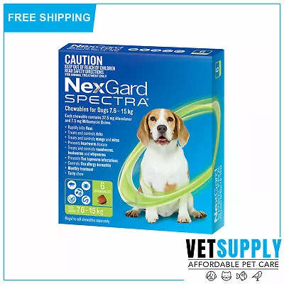 Nexgard Spectra For Medium Dogs 7.6 To 15 Kg (Green) 6 Chews Full Protection • $99.91