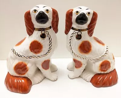 Lovely Pair Of Antique Victorian Staffordshire Pottery Red & White Wally Dogs • £60