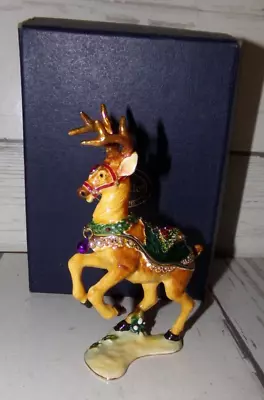 SORELLE HAND CRAFTED METAL ENAMEL JEWELED DEER Reindeer Buck  TRINKET BOX • $28.88