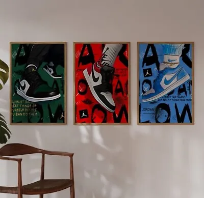 Set Of 3 Nike Air Jordans Art Pieces Canvas Wall Art Home Decor • $44.99