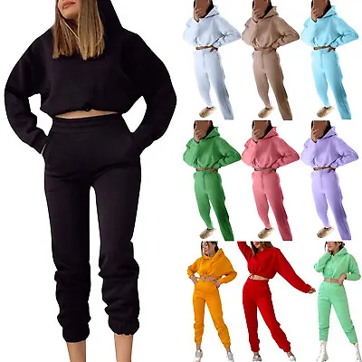 Women Casual Suit Solid Long Sleeved Short Hooded Sweatershirt Pants Sports Set • $26.04