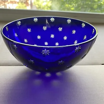 Rare Faberge Galaxie Crystal Bowl In Cobalt Blue 9  Bowl Stars Art Glass • $250