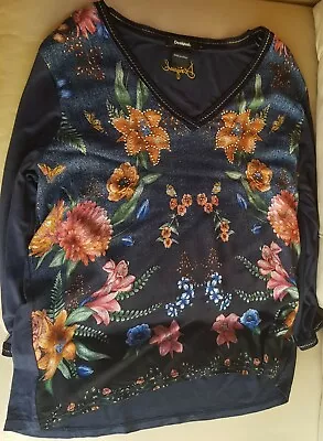 Women’s Desigual Top – Navy Blue With Colourful Flowers • $50