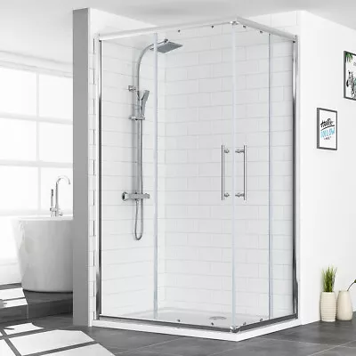 New Corner Entry Shower Enclosure Walk In Cubicle Glass Door+Stone Tray+Waste • £449.97