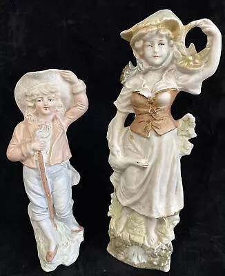 Gebruder Heubach #9829 German Bisque Figurines Farm Woman & Boy Going To Market • $55