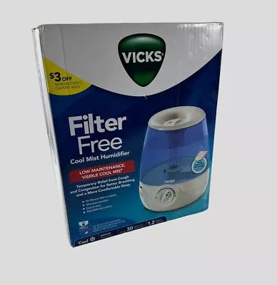 Vicks 1.2 Gal Cool Mist Humidifier Filter Free 30 HR Vapo Pad Medium Room V4600 • $45