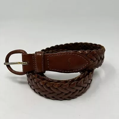 Vintage Polo Ralph Lauren Mens 40 Braided Brown Leather Adjustable Belt • $25.59